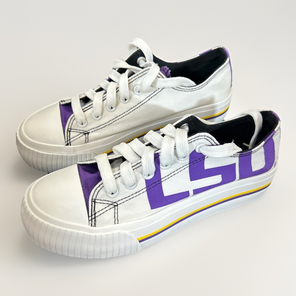 LSU Tigers Women Purple Gold FOCO Canvas Low Top Sneakers Platform Shoes Size 7